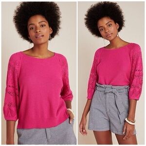 Anthropologie Martina Pointelle Pullover Sweater Pink XS